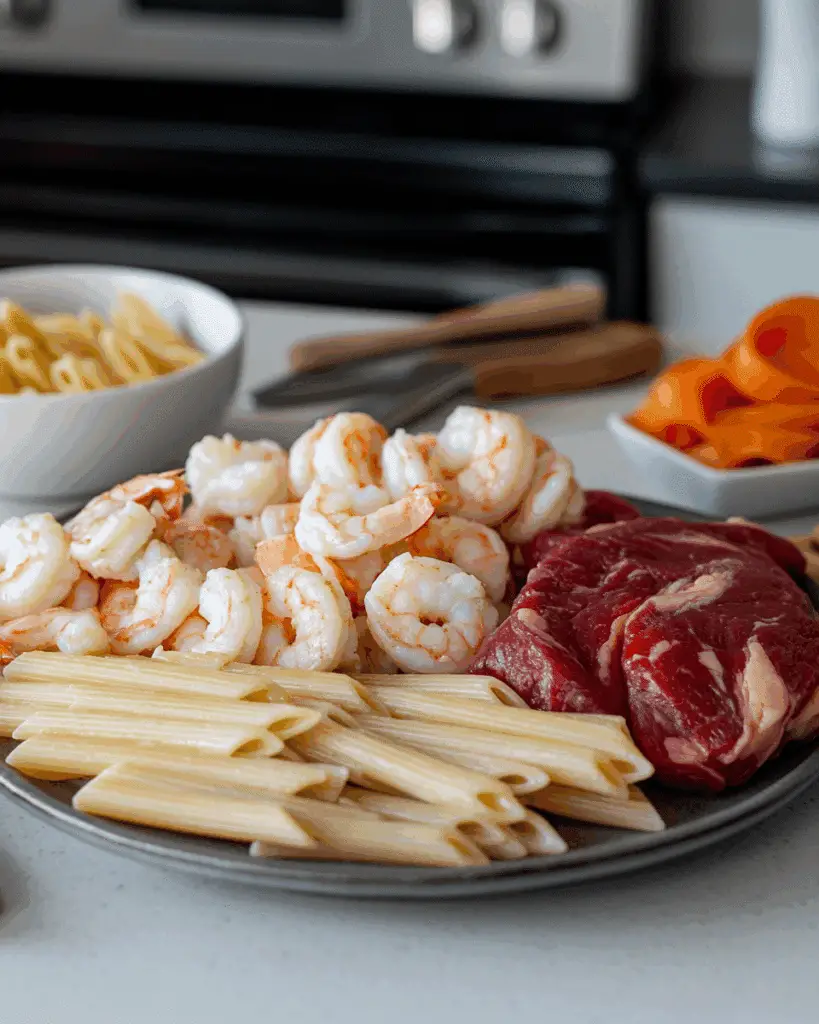 Cajun Shrimp and Steak Alfredo Pasta