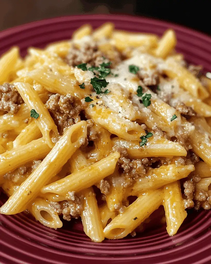 Cheesy Penne with Garlic Butter Ground Beef
