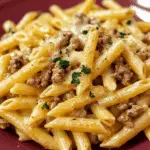 Cheesy Penne with Garlic Butter Ground Beef