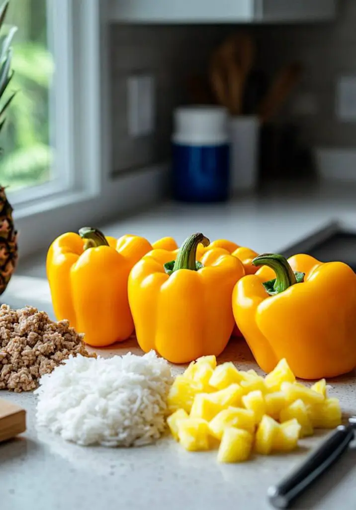 Teriyaki Pineapple Chicken Rice Stuffed Peppers