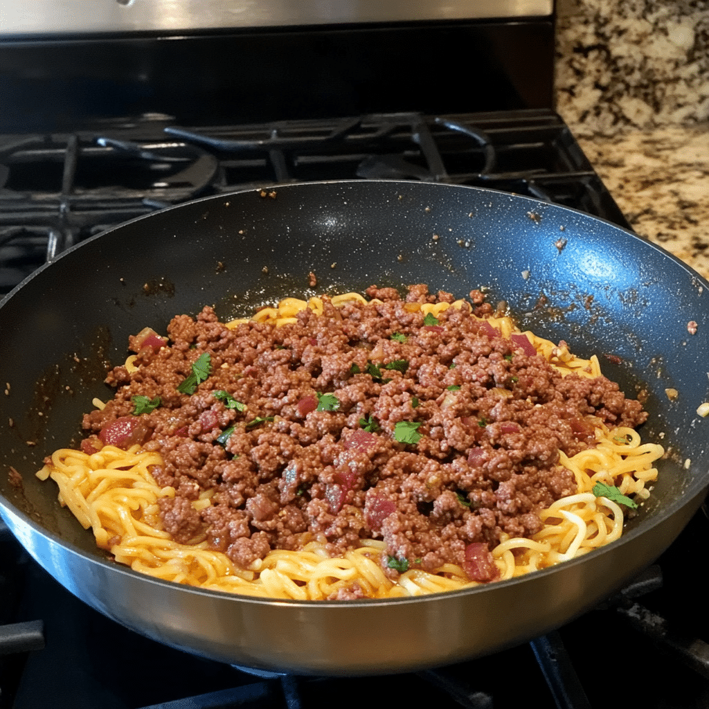 Mongolian Ground Beef and Noodles