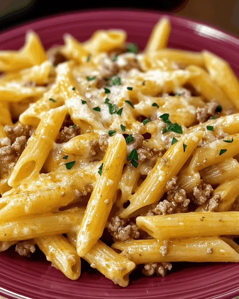 Cheesy Penne with Garlic Butter Ground Beef