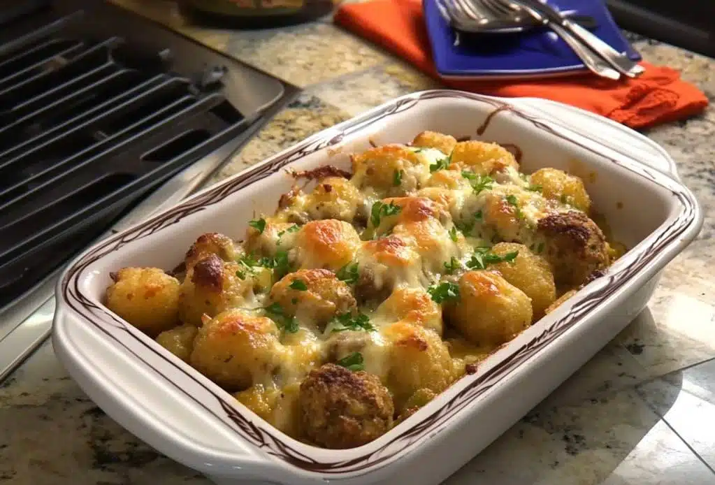 Easy Cheesy Meatball Tater Tot Casserole Recipe