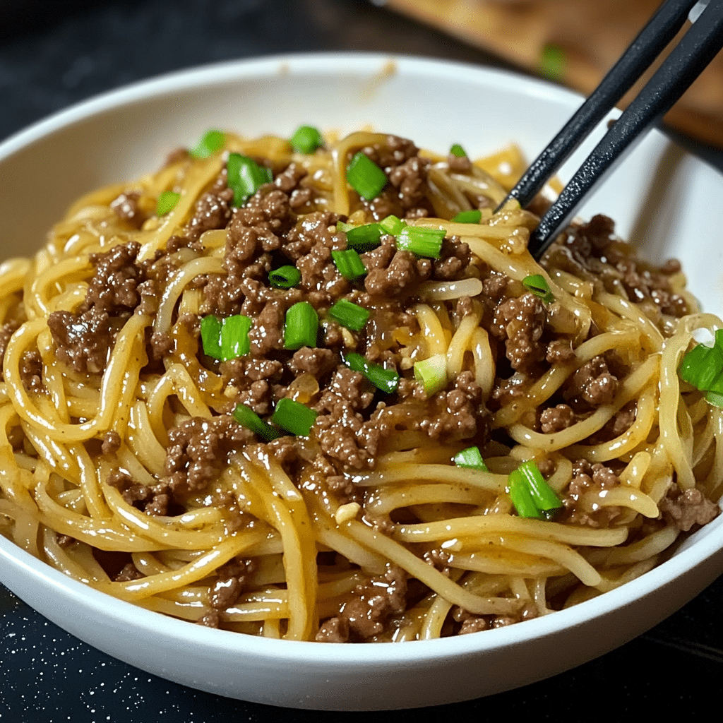 Mongolian Ground Beef and Noodles