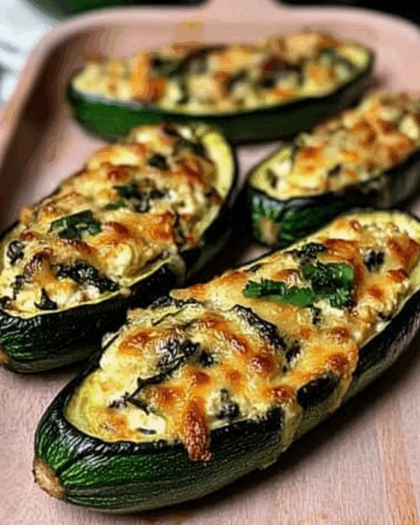 Spinach Mushroom Ricotta Zucchini Boats