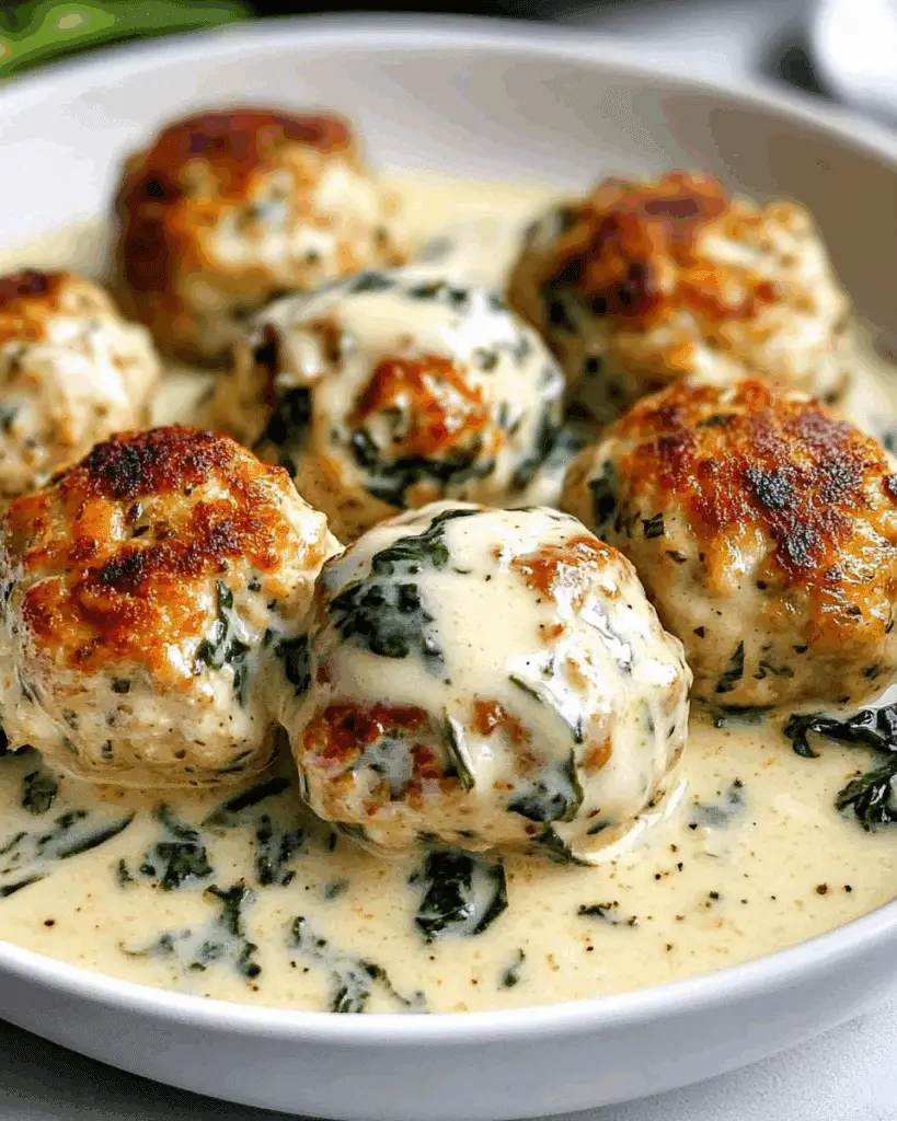 Chicken Meatballs with Spinach Alfredo Sauce