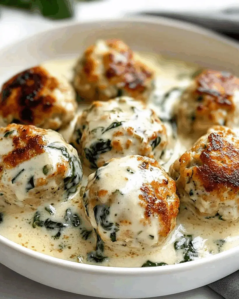 Chicken Meatballs with Spinach Alfredo Sauce