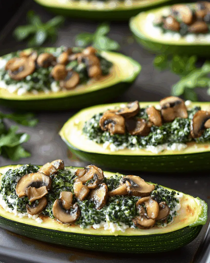 Spinach Mushroom Ricotta Zucchini Boats