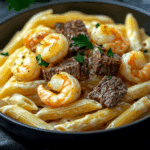 Cajun Shrimp and Steak Alfredo Pasta