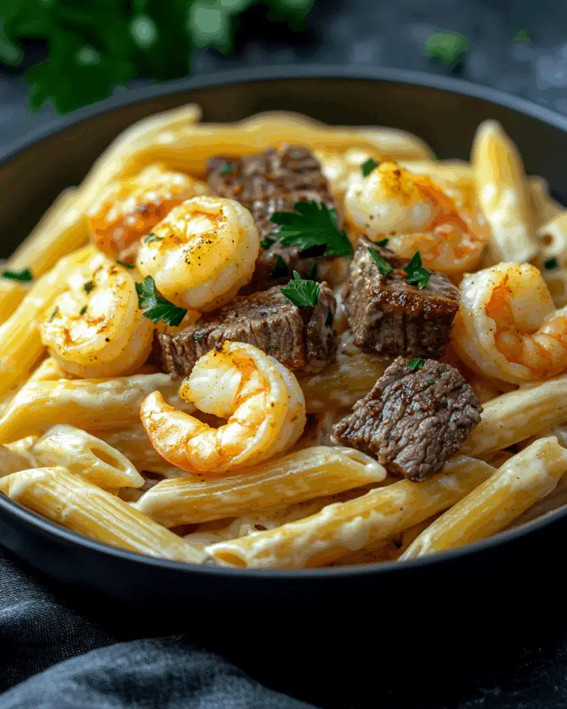 Cajun Shrimp and Steak Alfredo Pasta