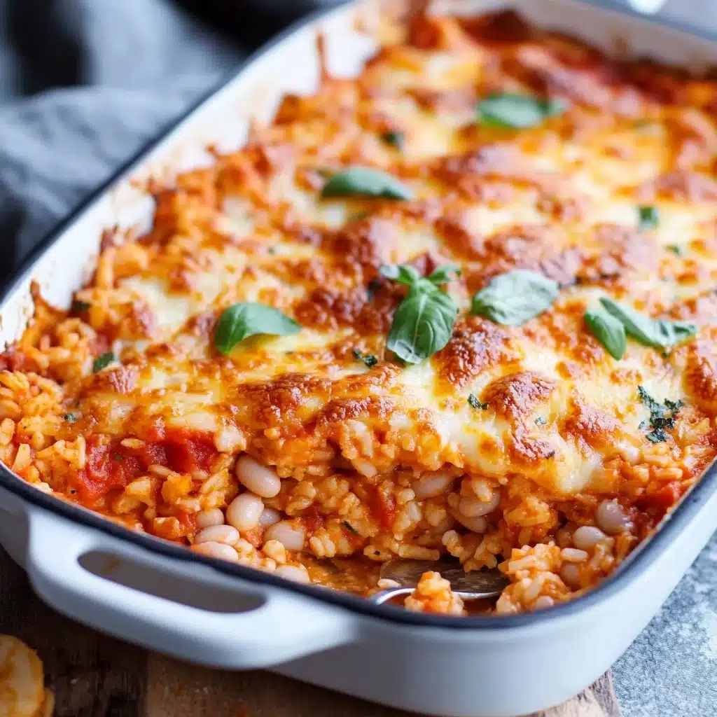 Vegetarian Pizza Casserole with White Beans and Rice