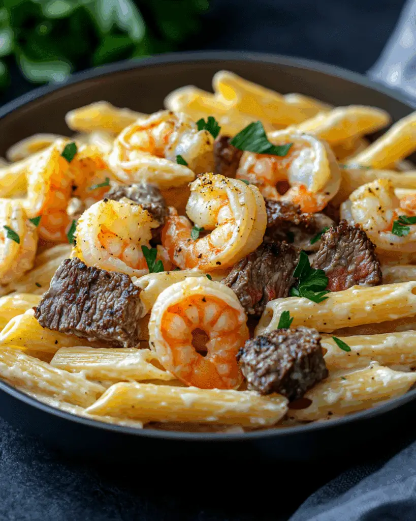 Cajun Shrimp and Steak Alfredo Pasta