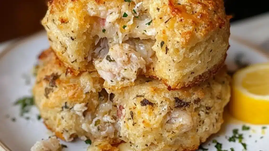 Crab Stuffed Cheddar Bay Biscuits with Lemon Butter