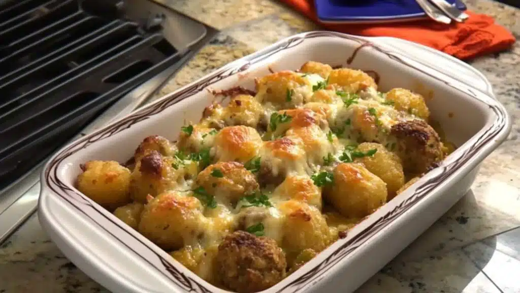 Easy Cheesy Meatball Tater Tot Casserole Recipe