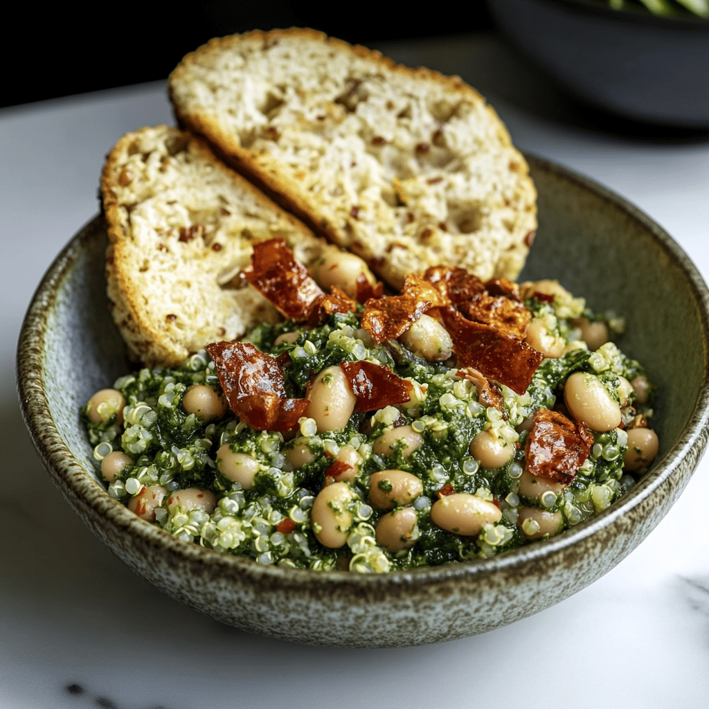 Spinach Pesto Butter Bean Lentil Quinoa Bowls