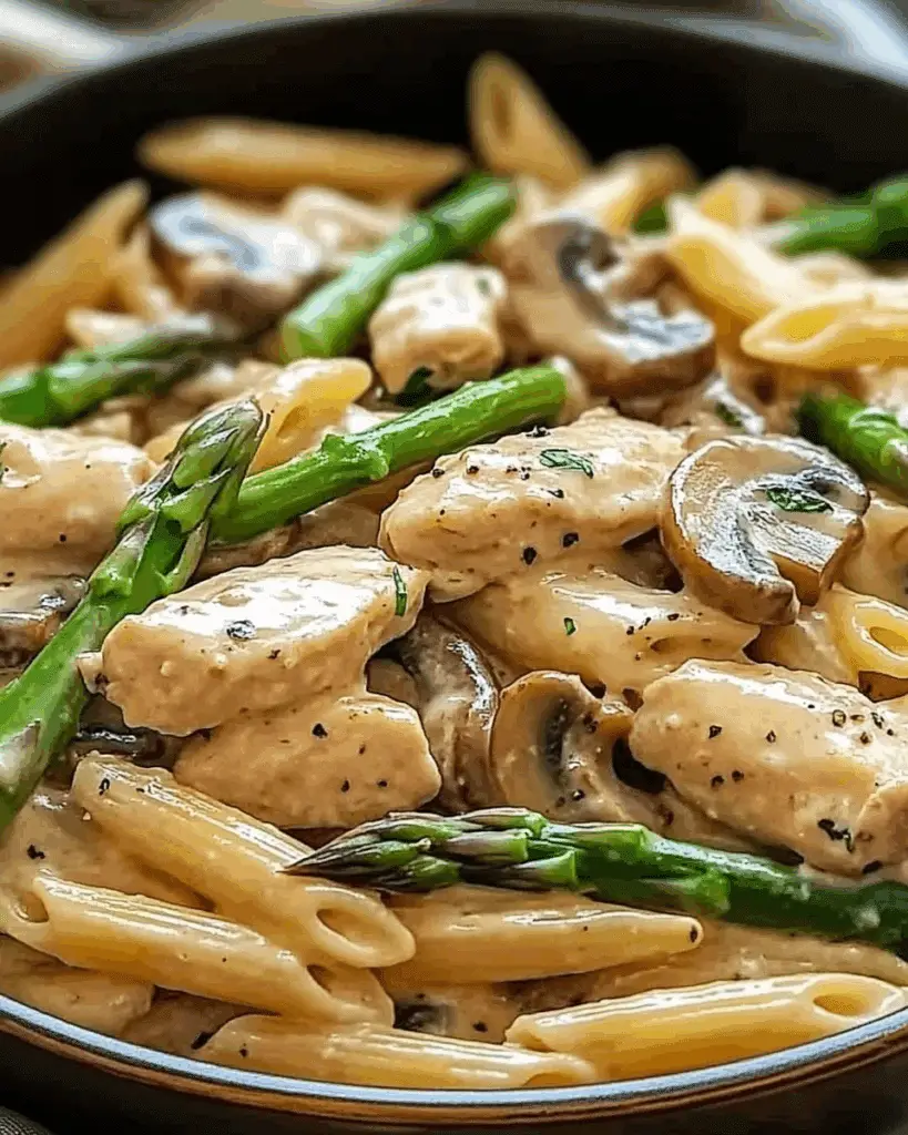 Creamy Mushroom Asparagus Chicken Penne