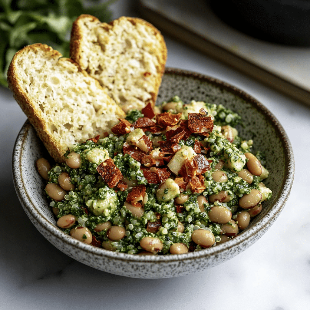 Spinach Pesto Butter Bean Lentil Quinoa Bowls