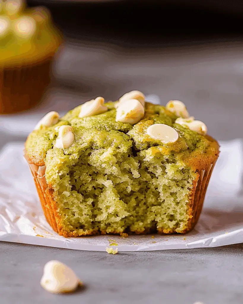white chocolate chip matcha muffins