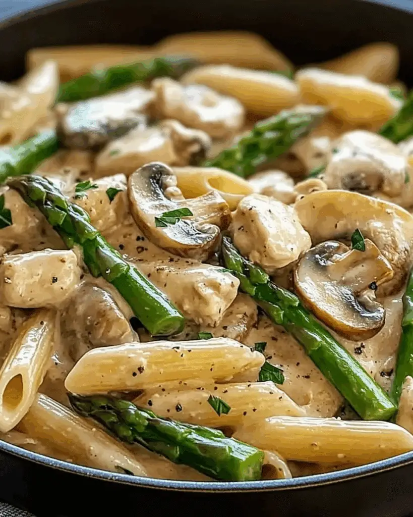 Creamy Mushroom Asparagus Chicken Penne