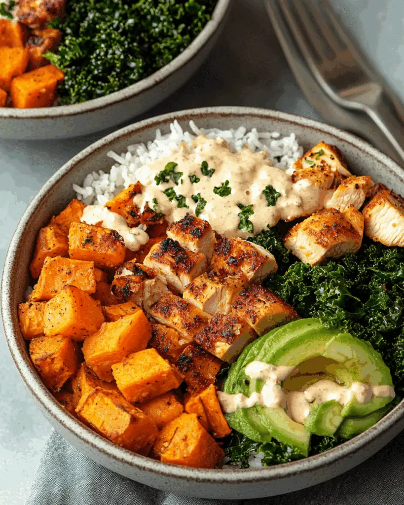 Roasted Chicken Sweet Potato Rice Bowl