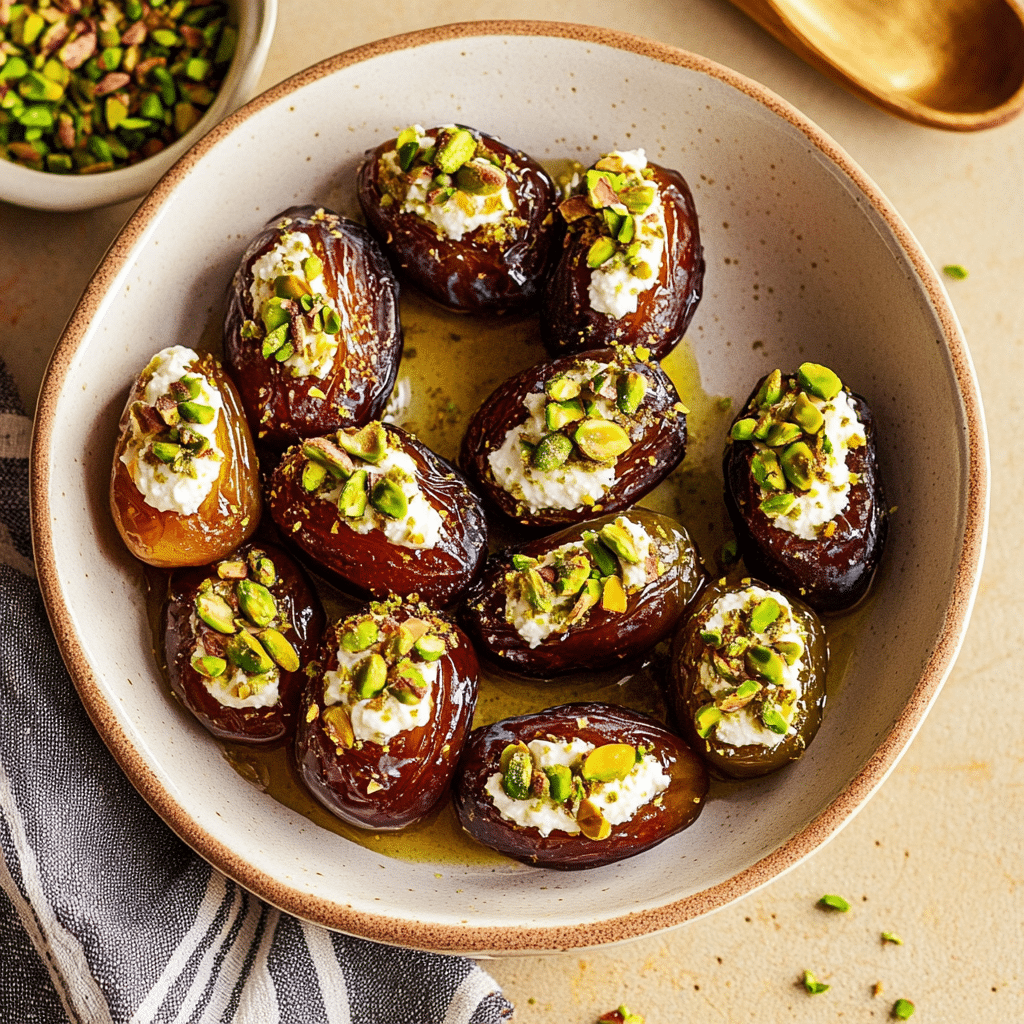 honey pistachio ricotta stuffed dates