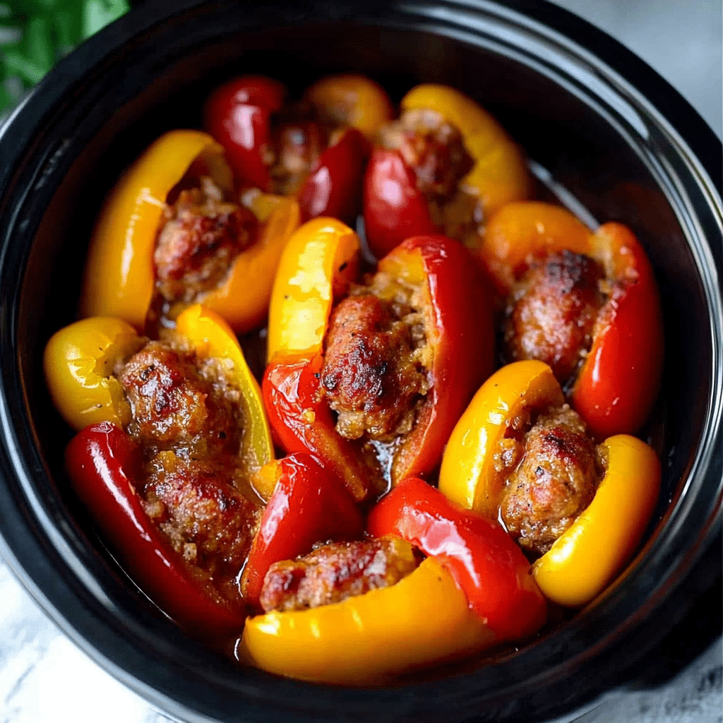 Crockpot Sausage Stuffed Mini Sweet Peppers