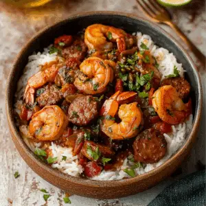 Cajun Shrimp and Sausage over Rice