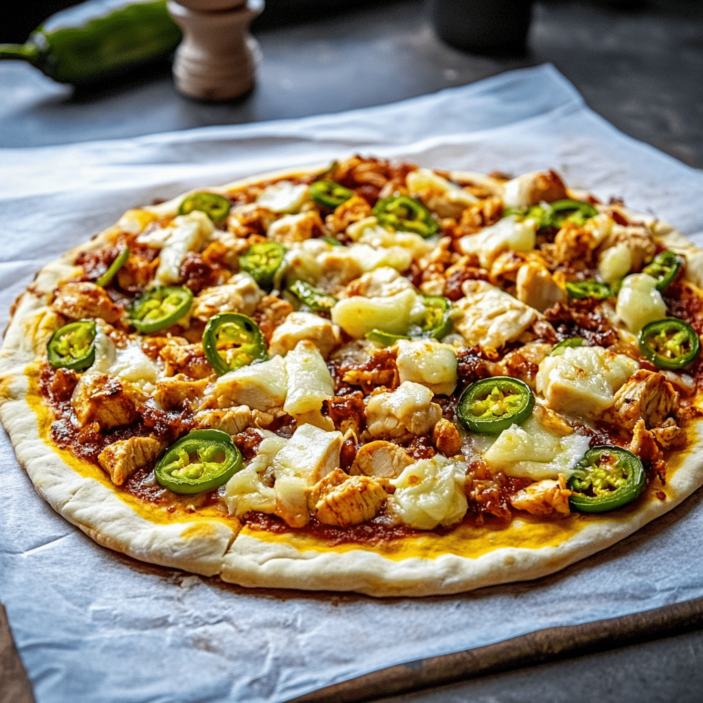 Spicy Chicken and Pickled Jalapeño Pizza