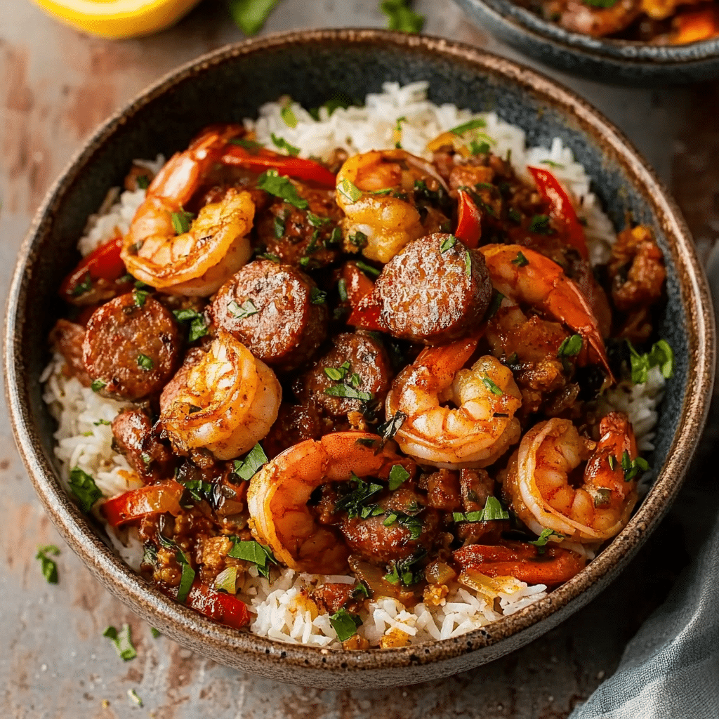 Cajun Shrimp and Sausage over Rice