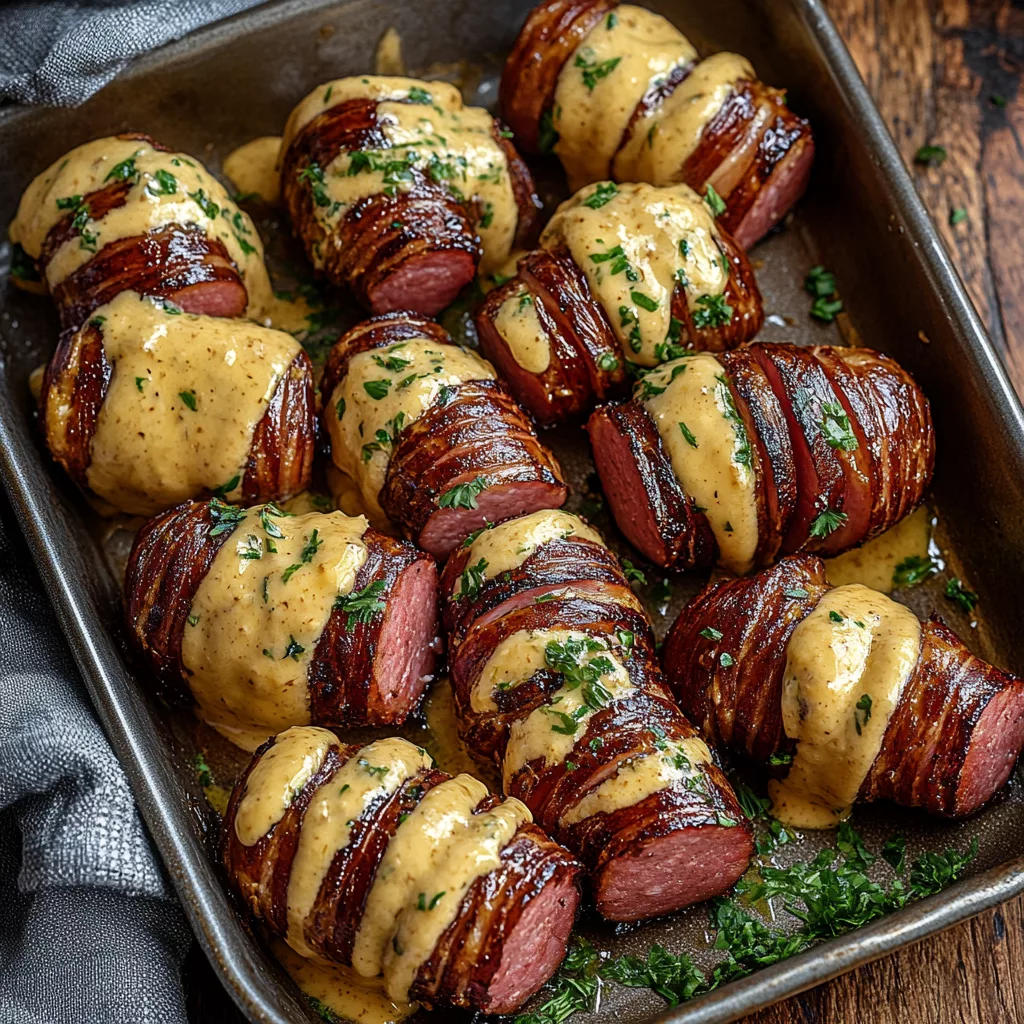 Mustard Hasselback Kielbasa Bites