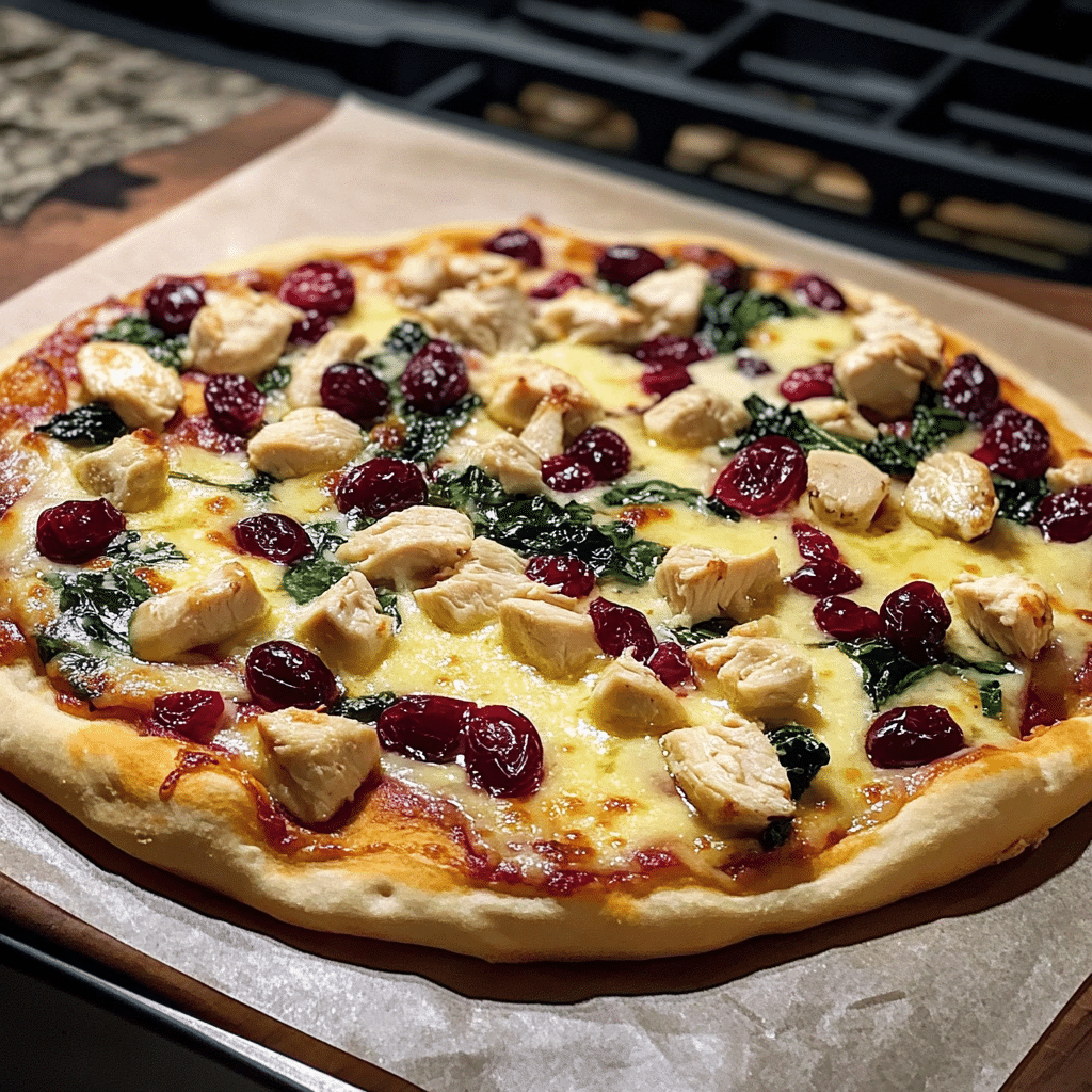 Brie Cranberry and Chicken Pizza