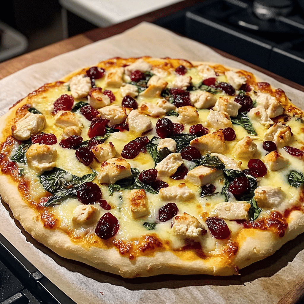 Brie Cranberry and Chicken Pizza