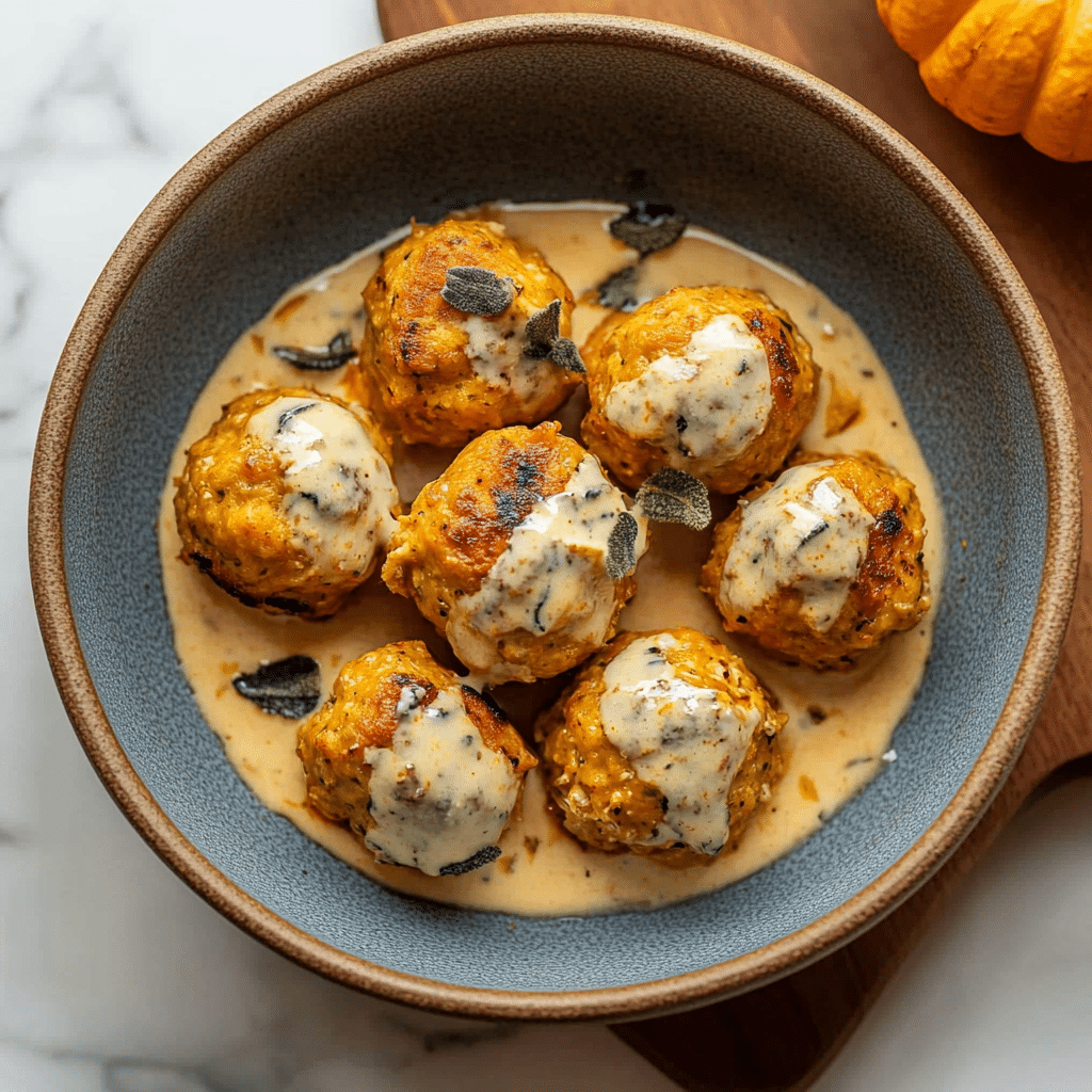 Pumpkin Chicken Meatballs in Sage Cream Sauce