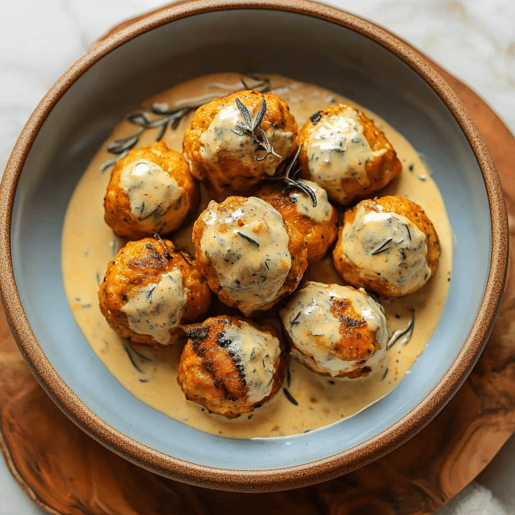 Pumpkin Chicken Meatballs in Sage Cream Sauce