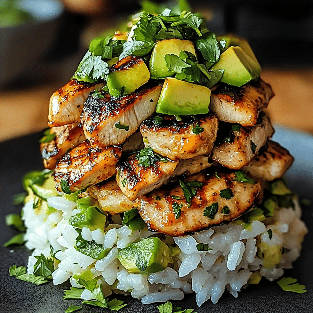 Honey Lime Chicken Avocado Rice Stack
