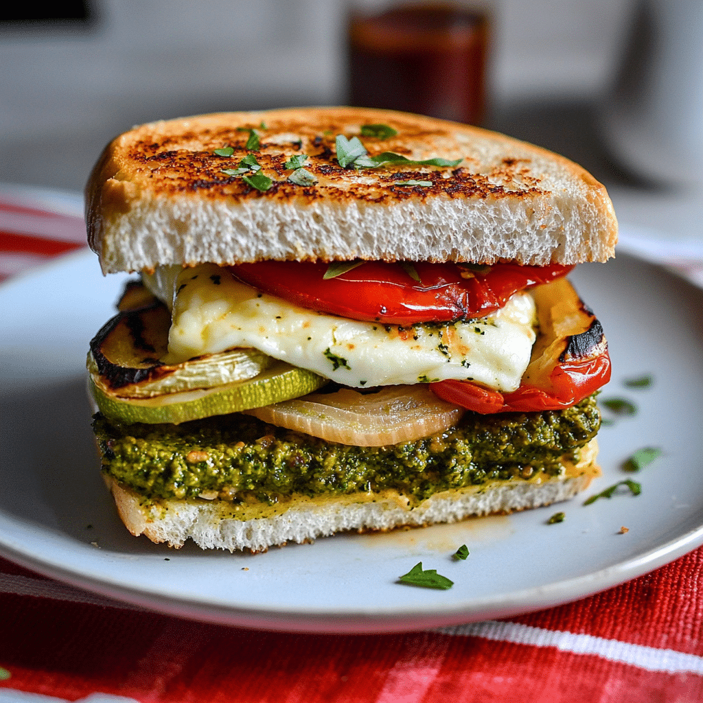 Grilled Vegetable Mozzarella Pesto Sandwich