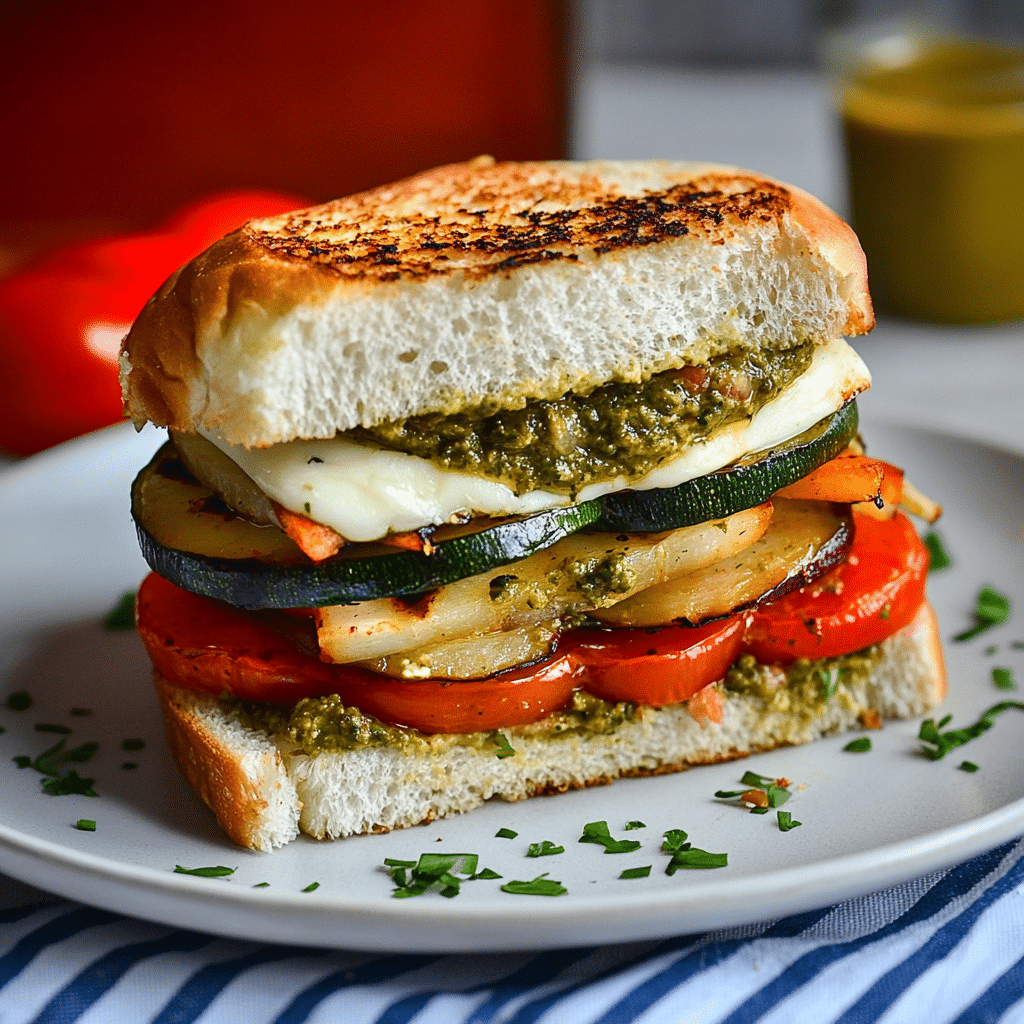 Grilled Vegetable Mozzarella Pesto Sandwich