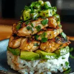 Honey Lime Chicken Avocado Rice Stack