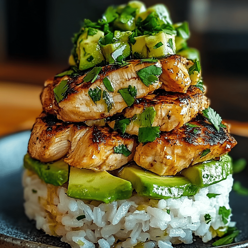 Honey Lime Chicken Avocado Rice Stack