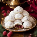 Raspberry Filled Almond Snowball Cookies