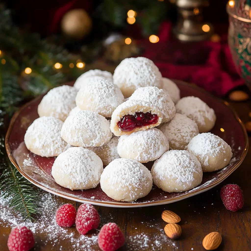 Raspberry Filled Almond Snowball Cookies