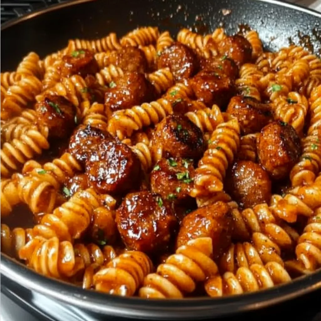 One Skillet Spicy Honey BBQ Sausage Pasta
