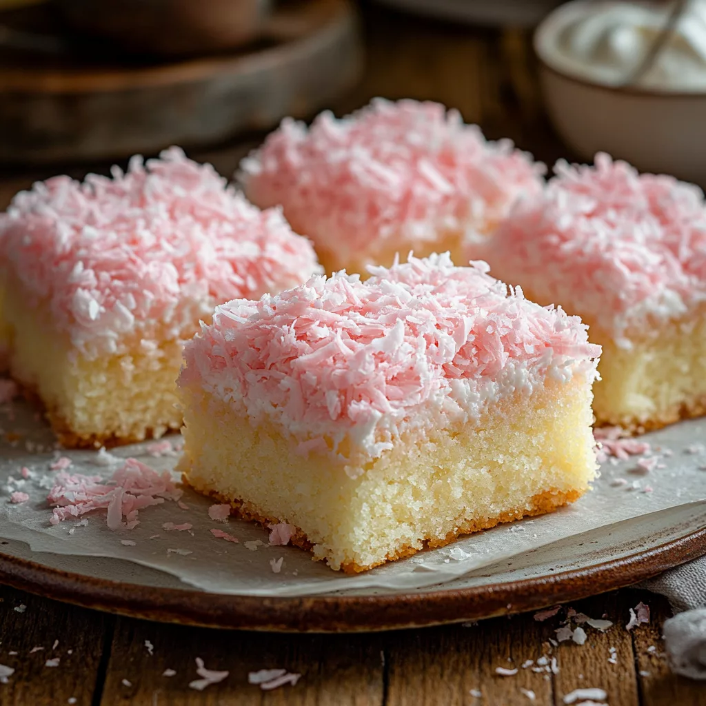 Pink Coconut Snowball Cake Bars