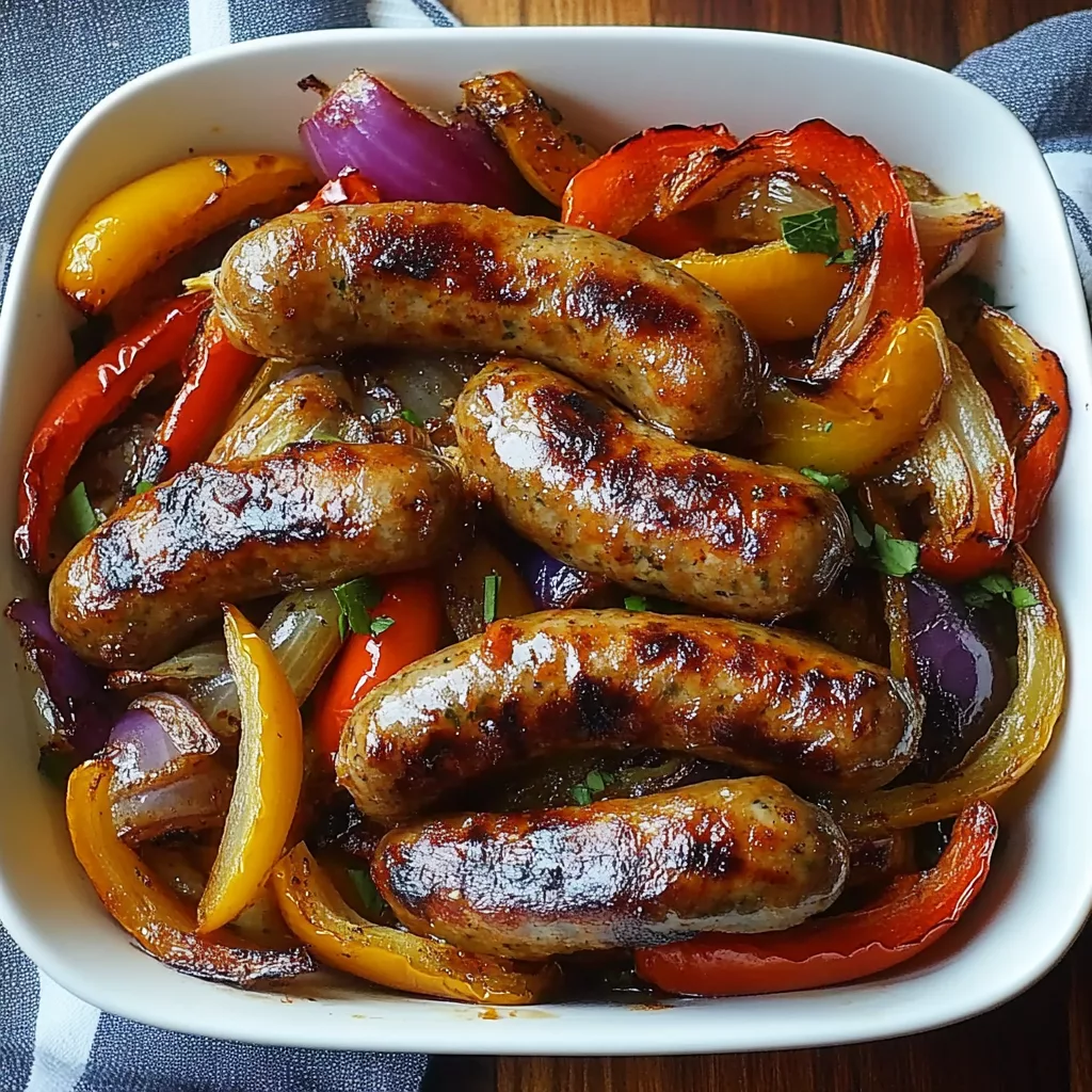 Roasted Sausages Peppers and Onions