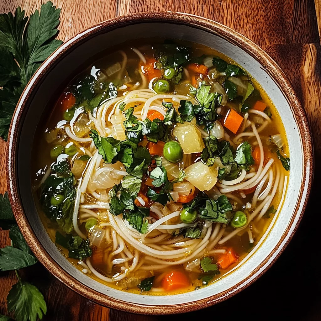 Healing Ginger Garlic Broth with Rice Noodles