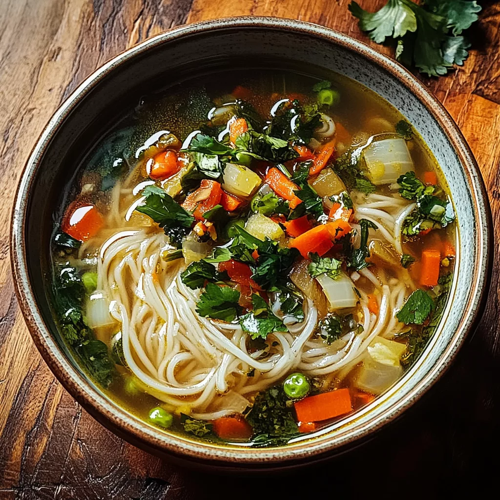 Healing Ginger Garlic Broth with Rice Noodles