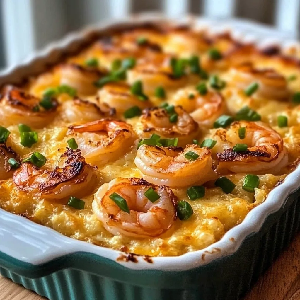 Spicy Shrimp and Grits Casserole with Gouda Cheese