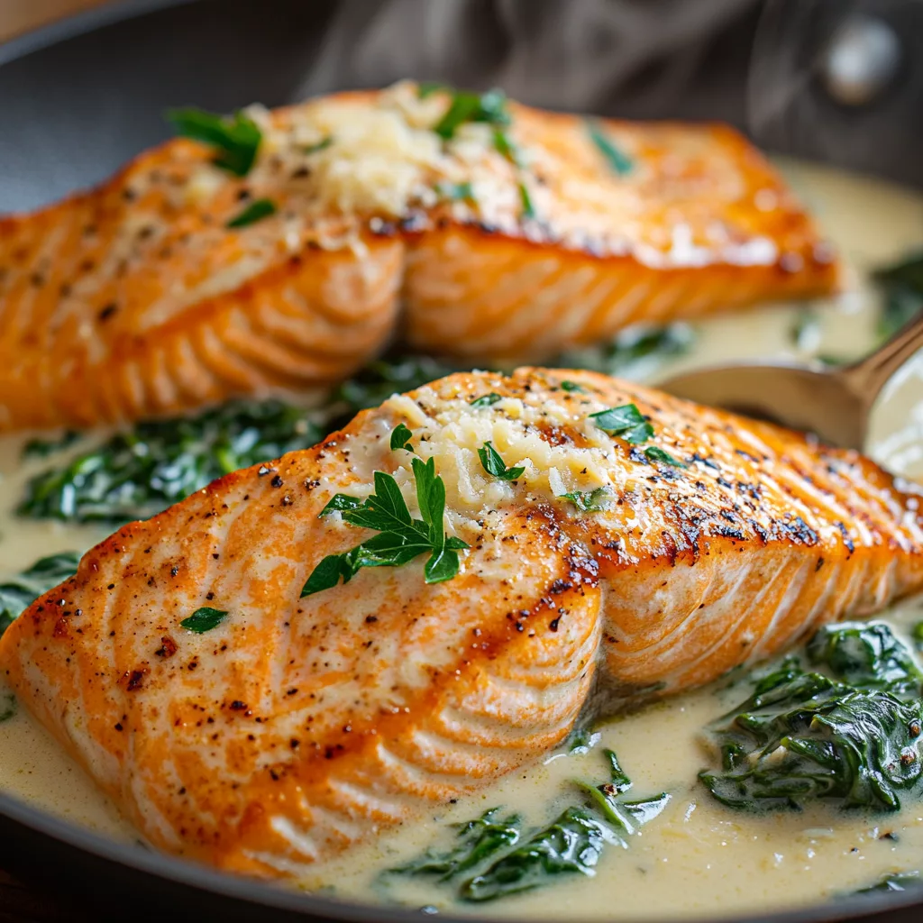 Pan Seared Salmon with Creamy Florentine Sauce