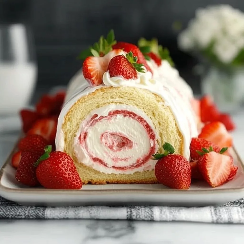 Strawberries and Cream Swiss Roll