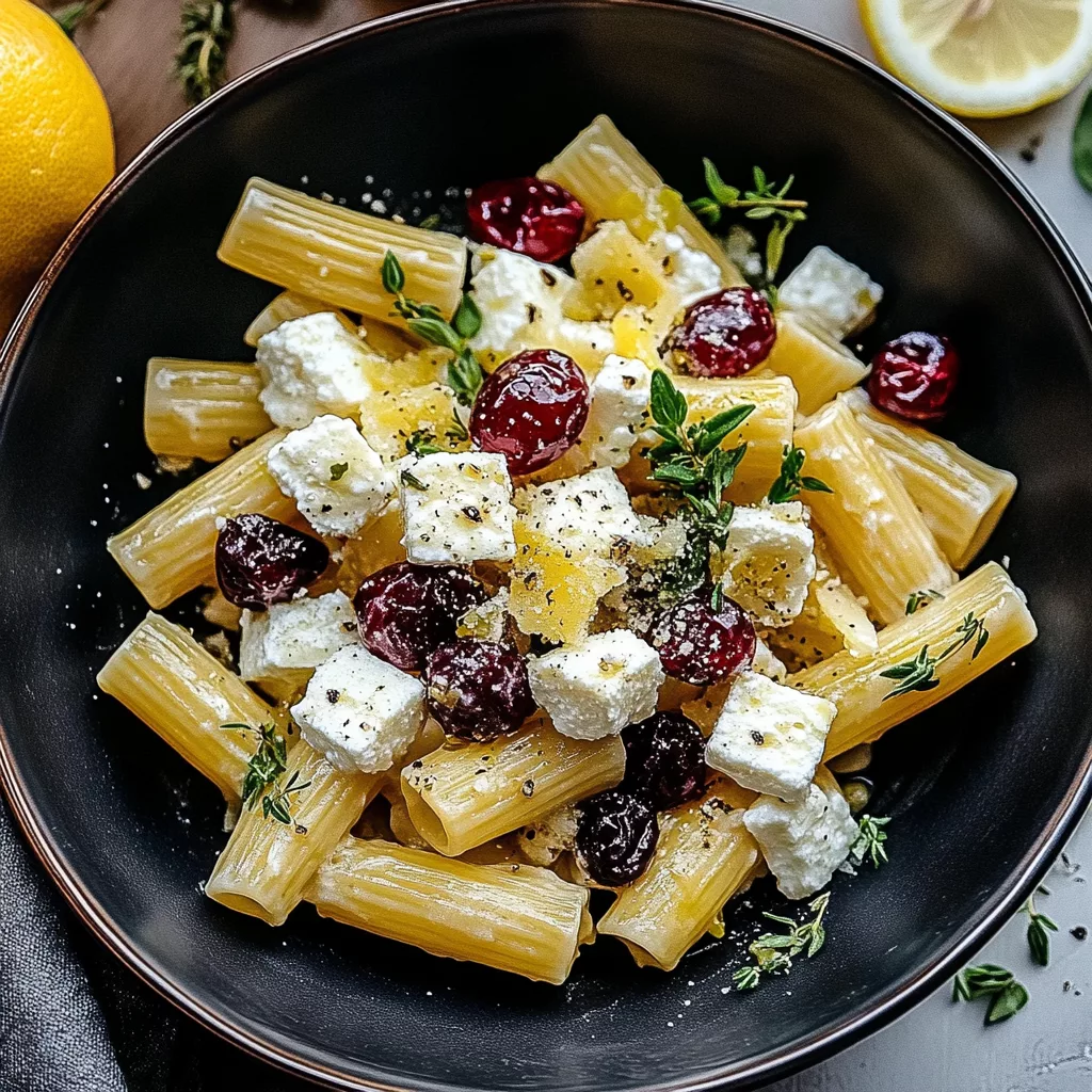 Feta Cranberry Rigatoni Salad with Lemon Vinaigrette